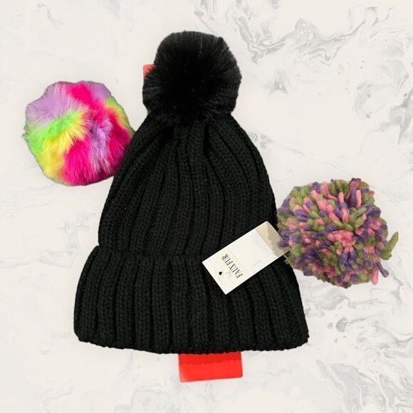 NWT Nordstrom BP. Bundle of two Ribbed Beanie with Interchangeable Faux Fur Pom - Picture 4 of 6